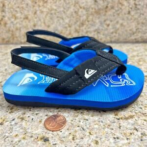 Quicksilver Toddler Flops Sz 6 18-24mths Blue Black Back Strap EUC Baby Sandals